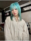ミントブルーミントカラーハイトーンハイトーンカラーボブ