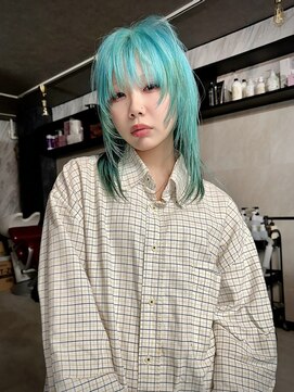 パレット 難波(Palette) ミントブルーミントカラーハイトーンハイトーンカラーボブ