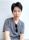 メンズショートアップバング丸顔面長絶壁暗髪K20240926