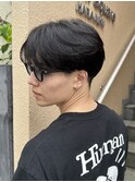センターパートフェザーパーマニュアンスパーマツーブロック