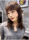 ミディアムウルフ ウルフパーマ 抜け感パーマ やわらかパーマ
