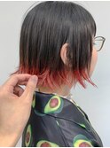 bob (切りっぱなしボブ、裾カラー、毛先カラー、レッド)