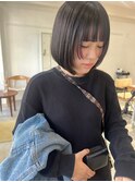切りっぱなし姫カットボブ黒髪ナチュラルスタイルストレートヘア
