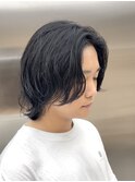 渋谷毛流れスパイラルパーマメンズボブウルフメンズミディアム