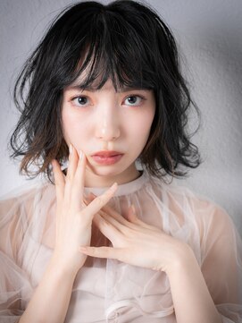 カバーヘア ブリス 北浦和(COVER HAIR bliss) イヤリングカラー外ハネカール黒髪ボブパーマz北浦和20代30代