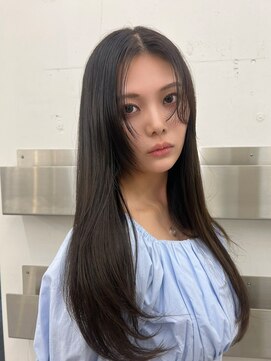 ノク 渋谷(nok) 大人っぽ韓国ネイビーブルージュ前髪カット顔まわりレイヤー