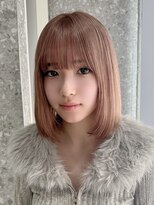 ミルクティーグレージュ切りっぱなしボブ長めボブナチュラルボブ