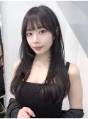 おくれ毛ロング前髪カット韓国ヘア_F0298