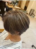 白髪ぼかしハイライトショートボブキッズカットヘッドスパ