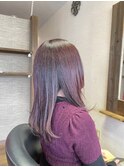 透明感大人可愛いレッドブラウン艶カラーストレートロングヘア
