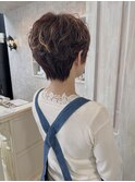福山美容室caaryケアパーマショートハイライトピンク骨格補正