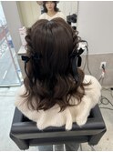ハーフツイン/アップヘア/ローポニー/結婚式ヘアセット