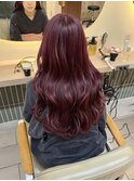 ハイトーン　ワインレッド　ケアブリーチ一回　ロング横浜★
