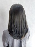 顔周りレイヤーロング韓国ヘアオリーブベージュ_ba556431