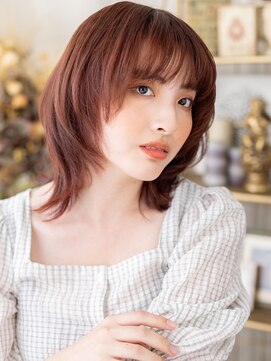 カバーヘア ブリス 志木南口駅前店(COVER HAIR bliss) 暖色系ひし形ミディハッシュカットワインレッドチェリーレッドa