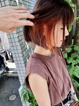 ジェコ ブラン(gecko. brun) オレンジインナーカラーボブ