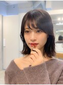グレーベージュ前髪パーマレイヤーカットダブルカラー髪質改善