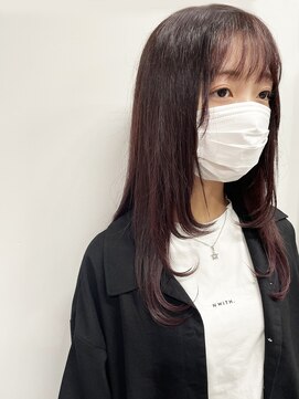 ウクラ バイ レシッド 池袋(uchla by rcid) 韓国風顔周りレイヤー姫カット前髪ワンカール×チェリーブラウン