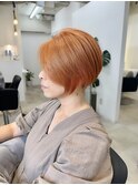 オレンジミルクティーベージュダブルカラーショートボブ30代40代