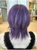 ダブルカラーパープルバイオレットミニウルフ丸みショート