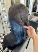 セミロング/インナーカラー/アッシュ/ブルー/20代/30代/40代