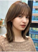 顔まわりレイヤー/くびれ/小顔/ココアベージュ/ミディアム/銀座