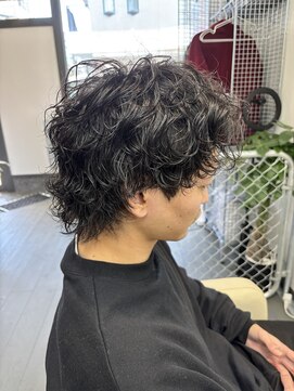 メンズウルフパーマ縦落ちスパイラル