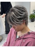 メンズブリーチカラーホワイトシルバーバレイヤージュシースルー