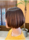 縮毛矯正柔らかショート マロンベージュ Aラインボブ