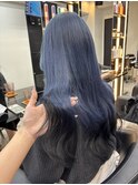 ブルー×ブラック裾カラー