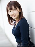 小顔ボブミディアムピンク20代30代40代くびれミディ韓国ヘア