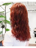 原宿スパイラルパーマロングパーマウェーブカールオレンジカラー