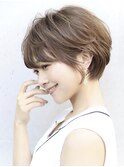 アッシュブラウン大人可愛い丸みワンサイドショートボブ