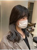 ＊インナーカラーグレー×ブリーチなし暗髪グレージュカラー