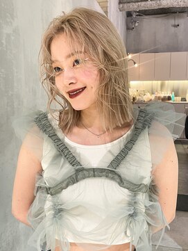 アルバム 池袋(ALBUM) 透明感カラーワンレン小顔ボブルフオリーブカラー_F0319