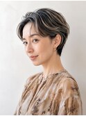 白髪ぼかし/ハンサムショート/シアーグレージュ/立体ハイライト