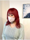 20代30代チェリーレッドミディアム巻き髪