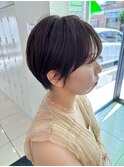 丸みショートボブ前髪あり　ブラウンカラー　奈良　清水