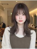 ミディアムレイヤー顔周りカットハッシュカットワンホンレイヤー