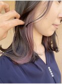 切りっぱなしロブ×ラベンダーピンクインナーカラー
