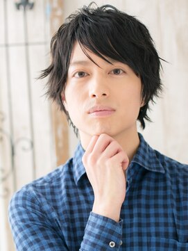 モッズヘアメン 名護大東店(mod's hair men) アッシュブラックで無造作束感ウルフショートf名護大東