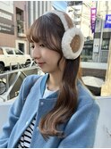 小顔薄めバンググレージュレイヤーロング前髪パーマ黒髪