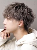 スパイラルパーマツイストパーマアップバング短髪メッシュ