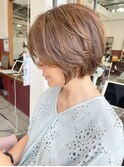 くびレイヤーショートボブバレイヤージュミルクティー30代40代50