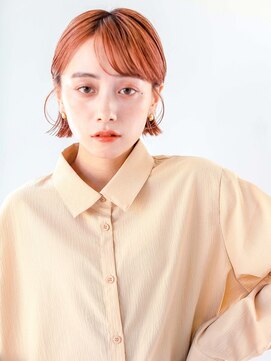 ヘアサロンガリカアオヤマ(hair salon Gallica aoyama) 耳にかけてもかわいいショートボブに暖色系オレンジブラウン