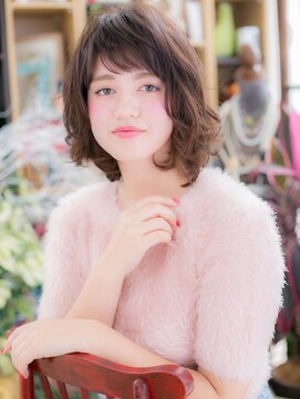 カバーヘア ブリス 川口(COVER HAIR bliss) くせ毛風ふわミディ&小顔斜めバングボブディc5川口10代20代30代