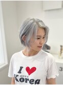 アイスブルーとシルバーのハイトーンボブ【suiw】昭和町/天王寺