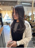 ブリーチなしオリーブグレージュ顔まわりレイヤーカット韓国ヘア