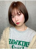 ワンレンボブ春ヘアスタイル　春カラーナチュラルブラウン