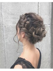 結婚式★編み込み★ヘアセット★ギブソンタックパーティーヘア★